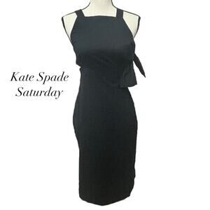 Kate Spade Saturday Black Side Tie Sleeveless Curved Hem Midi Dress Size 2 FLAW